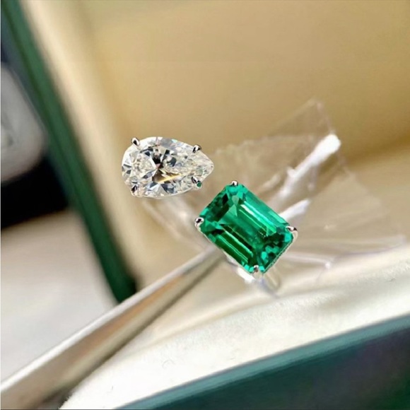 New 925 Silver Emerald CZ Trendy Wedding Ring - Picture 6 of 6